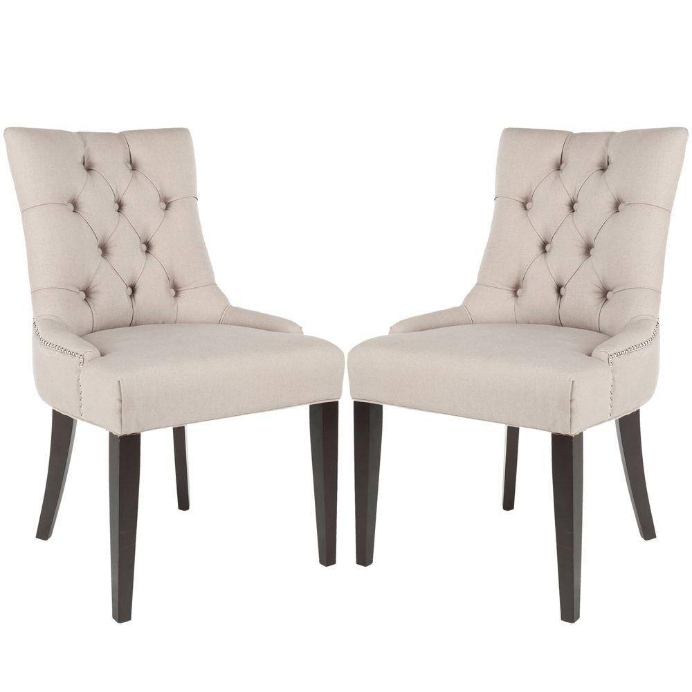 Elegant Taupe Linen and Birch Wood Parsons Side Chair Set