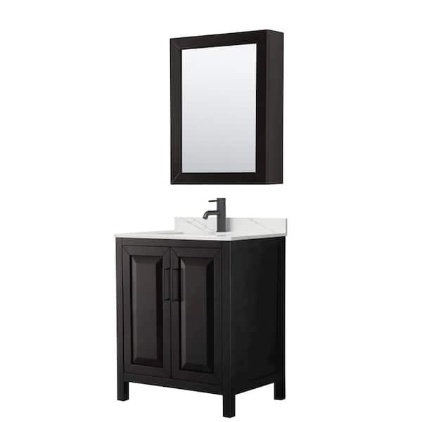 Wyndham Collection Daria 30 in. W x 22 in. D x 35.75 in. H Single Bath Vanity in Dark Espresso with Giotto Quartz Top and Mirror