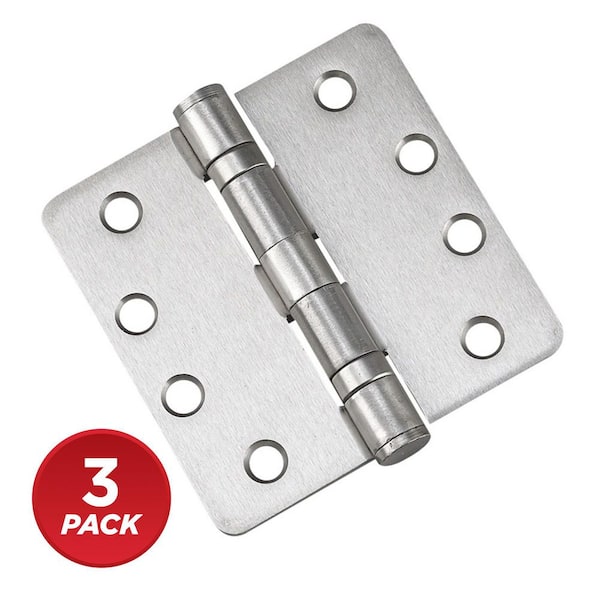4 in. x 4 in. Brushed Nickel Full Mortise Ball Bearing Butt Hinge with Removable Pin (3-Pack)
