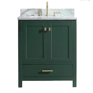 Shylah 30 in.W x 22 in.D x 35.4 in.H Free-standing Single Sink Bath Vanity in Green with Straight Marble Vanity Top