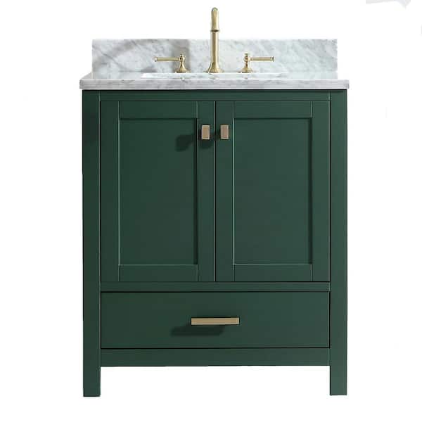 Unbranded Shylah 30 in.W x 22 in.D x 35.4 in.H Free-standing Single Sink Bath Vanity in Green with Straight Marble Vanity Top