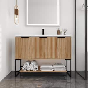 47.1 in. W x 18.1 in. D x 35.1 in. H Freestanding Bath Vanity in Maple with White Resin Basin Top