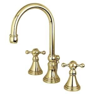 Governor 2-Handle 8 in. Widespread Bathroom Faucets with Brass Pop-Up in Polished Brass
