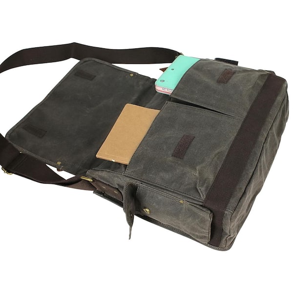 Vagarant 15 in. Vintage Cotton Wax Canvas Laptop Messenger Bag with 15 in. Laptop Compartment. Gray