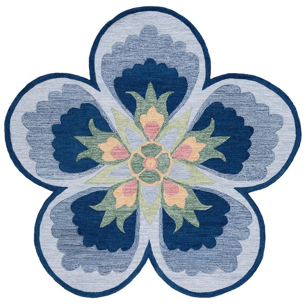 Novelty 6 ft. x 6 ft. Blue/Gray Floral Specialty Area Rug