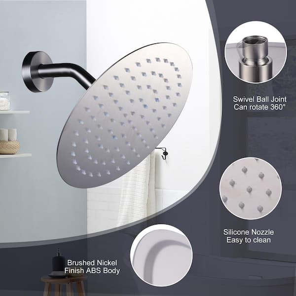 1-Spray Pattern 1.8 GPM 10 in. Single Wall Mount Rain Fixed Shower Head in Brushed Nickel
