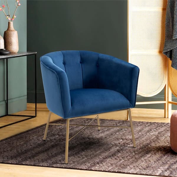 Homy Casa Falette Blue Tufted Velvet Arm Chair