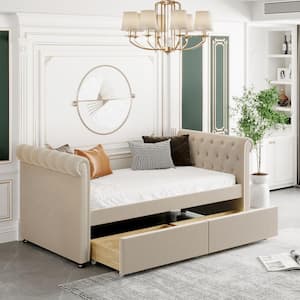 Elegant Beige Twin Size Daybed with Drawers
