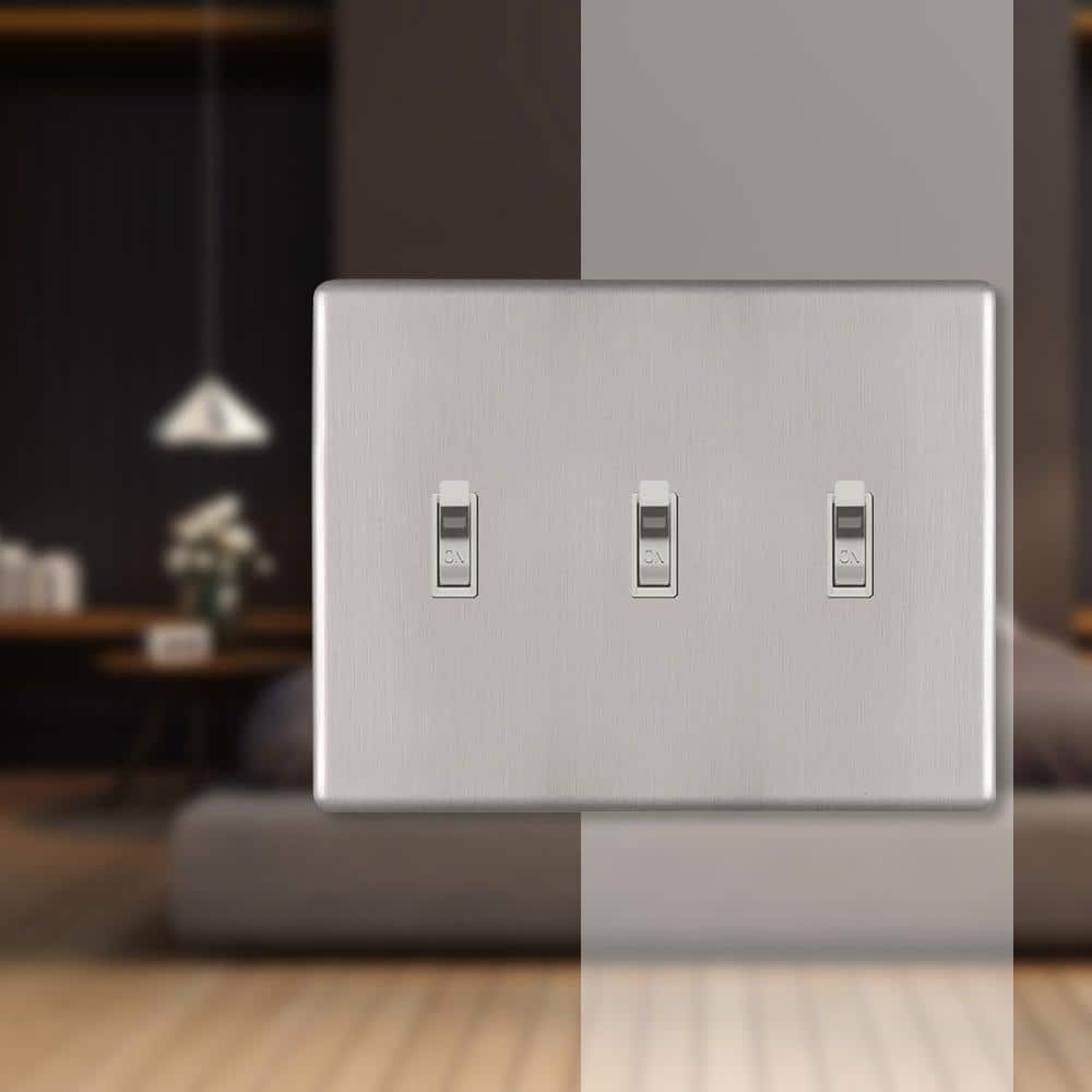 Brushed Nickel Triple Toggle Steel Wall Plate