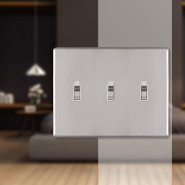 Kentley Screwless 3-Gang Toggle Steel Wall Plate - Brushed Nickel