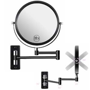 8in. Wx12in. H Round 1X/10X Magnifying & Extension Arm & 360° Swivel Wall Mounted Bathroom Makeup Mirror in Black&Chrome