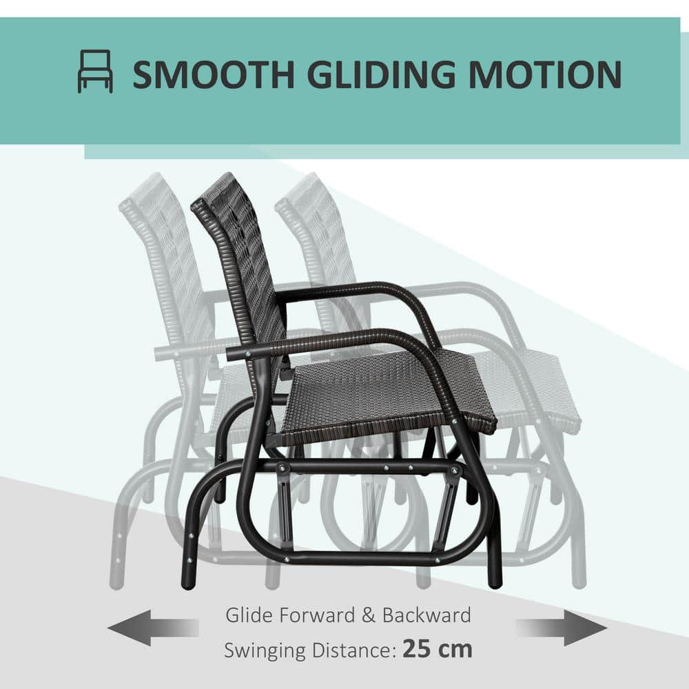 Dark Gray Steel Frame Wicker Outdoor Glider Bench