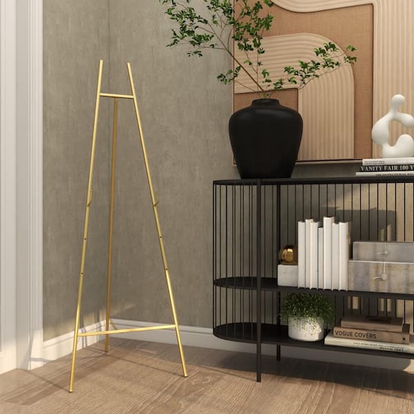 Litton Lane Gold Metal Tall Adjustable Minimalistic Display Stand