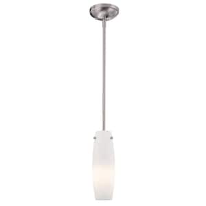 Lavery 1-Light Brushed Nickel Cylinder Mini Pendant Light with Etched Opal Glass Shade