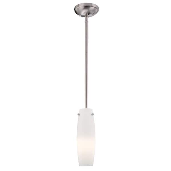Minka Lavery Lavery 1-Light Brushed Nickel Cylinder Mini Pendant Light with Etched Opal Glass Shade