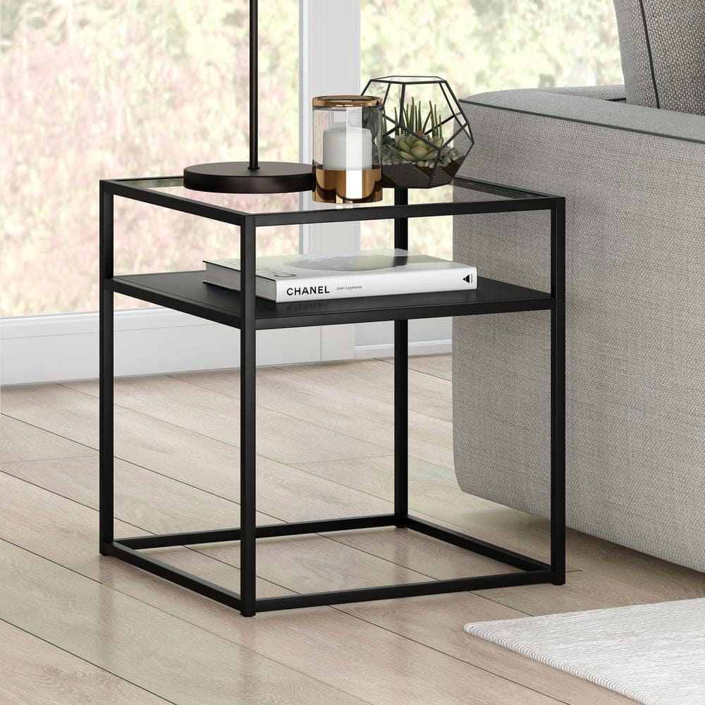 Bronzed Blackened Metal & Glass 20" Square End Table