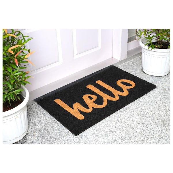 Hello Black/Natural Script 24 in. x 36 in. Door Mat