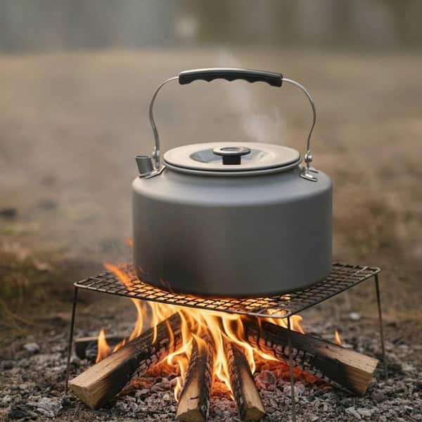 kettle outdoor LAIFUCAM Accent Plate 2.2L Gray Outdoor Tea Kettle, Large-Capacity Lightweight Hard-Anodized Aluminum, Stovetop/Fire Anti-Scald