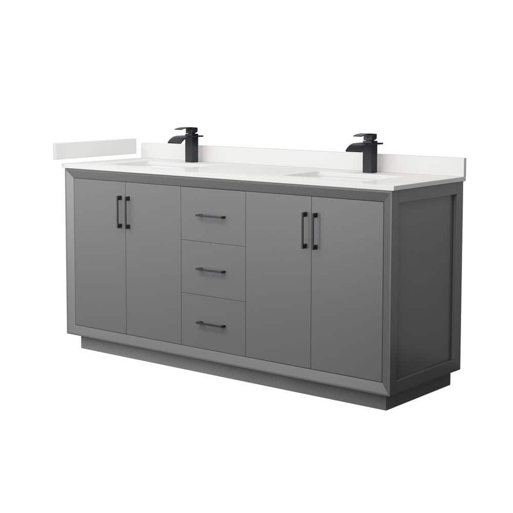 Strada 72 in. W x 22 in. D x 35 in. H Double Bath Vanity in Dark Gray with White Quartz Top price history on PriceWatchPro