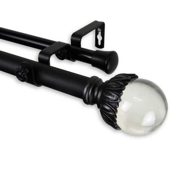 Rod Desyne 120 in. - 170 in. Telescoping 1 in. Double Curtain Rod Kit in Black with Pixie Finial