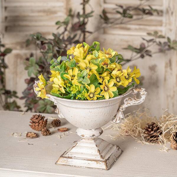 Retro 7 in. W x 11 in. H Double-Handled White Metal Flower Pot for