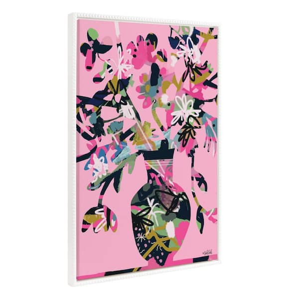 Kate and Laurel Colorful Flower Vase Framed Canvas Wall Art 1-Piece White Framed Canvas Art Print, 23.00 in. x 33.00 in.