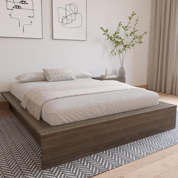 Nexera James Gray Wood Frame Queen Size Platform Bed