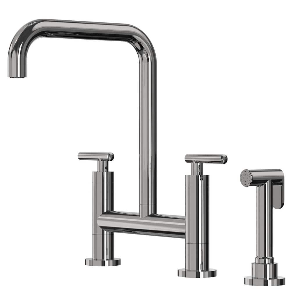 2-Handle Bridge Kitchen Faucet with Side Sprayer Deck Mount in Chrome