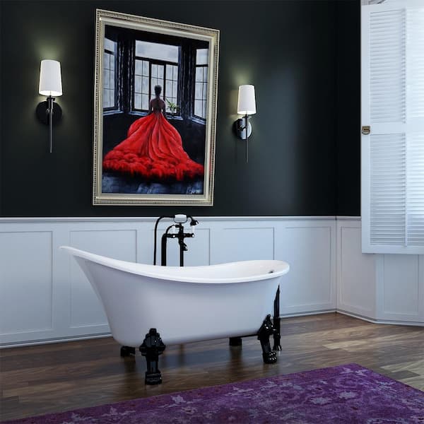 Dorya 59 in. x 28 in. Oval Soaking Bathtub, Reversible Drain with Black Feet