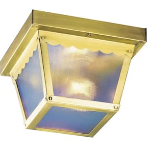 1-Light Outdoor Polished Brass Flush Mount Ceiling Fixture