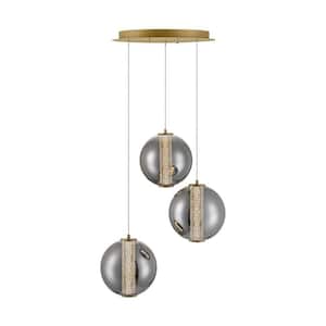Atomo 63-Watt Integrated LED Gold Tiered Chandelier with Smoke Acrylic Shades
