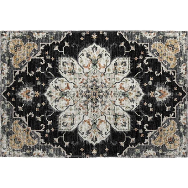 Mayfield Premium Machine Washable Abstract AMF2194 Black 2 ft. x 3 ft. Accent Rug