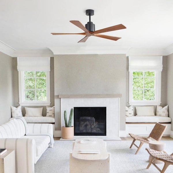 52 in. W Indoor Black Flush/Downrod Mount Standard Wood Ceiling Fan with Remote Control, No Light