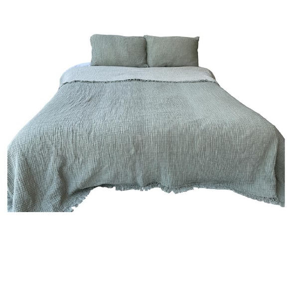 Muslin 4-Layers, Cotton Bed Cover Blanket, Green, 91 x 95 in. Queen Size
