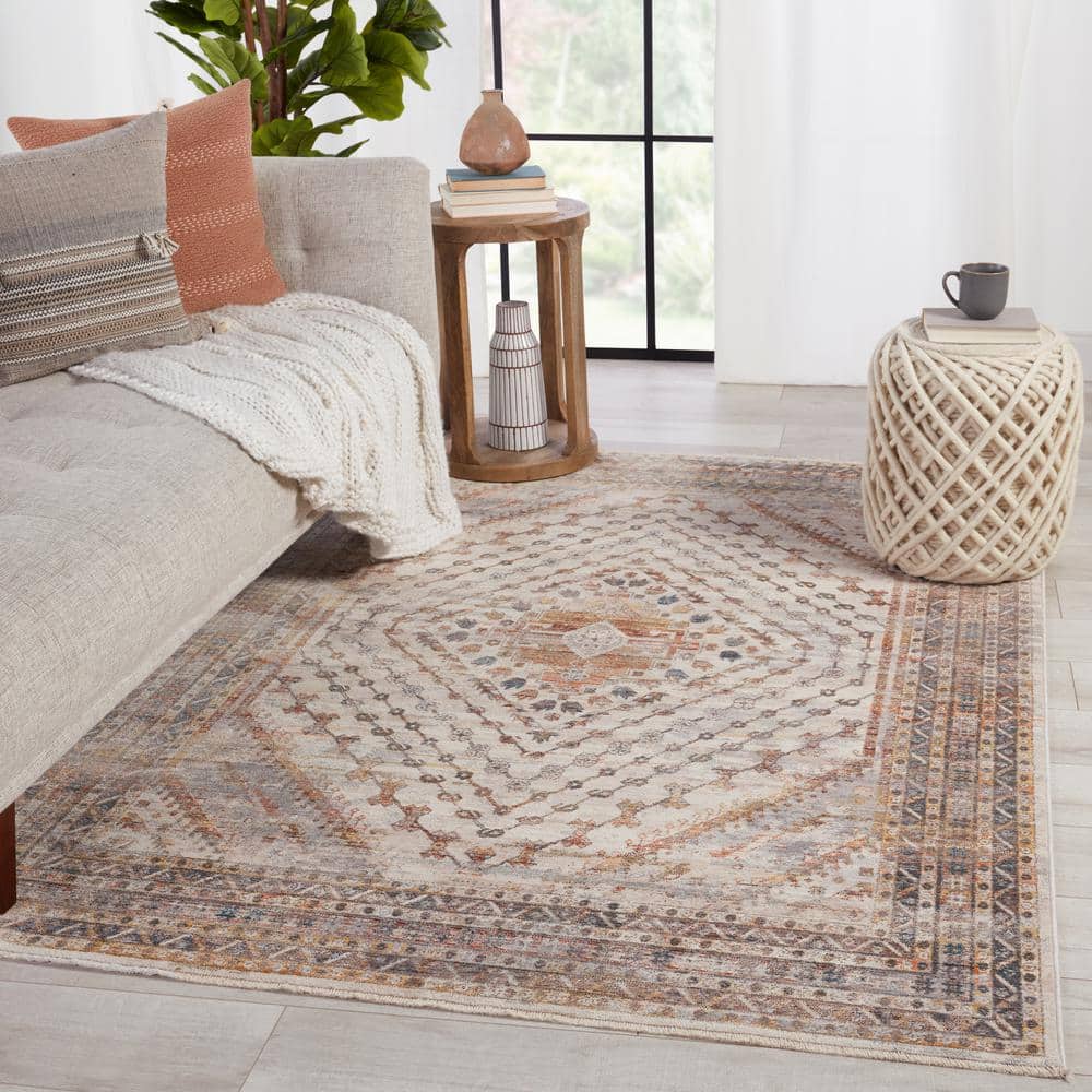 Terra Kids' Stain-Resistant Gray Medallion 3'x12' Wool Runner