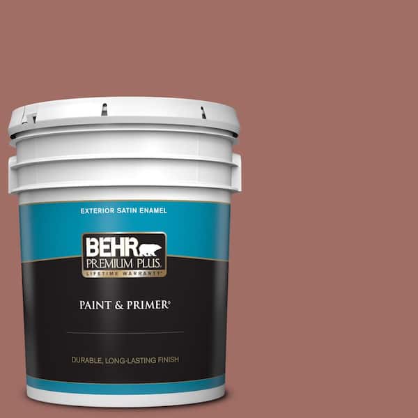 BEHR PREMIUM PLUS 5 gal. #190F-5 Brandy Satin Enamel Exterior Paint & Primer