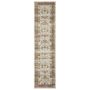 Summit Ivory/Red 2 ft. x 8 ft. Traditional Oriental Border Polyester Machine Washable Indoor Runner Area Rug