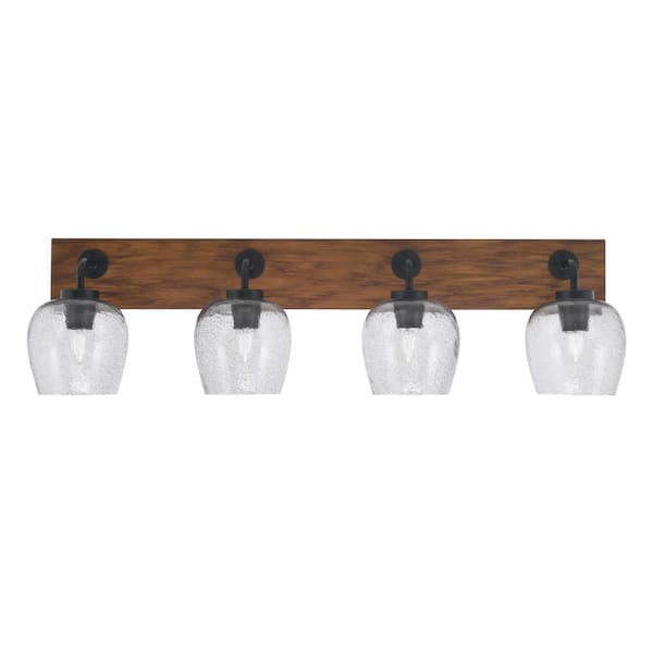 Unbranded Kirby 36.5 in. 4 Light Black and Painted Wood-look Vanity Light with 6 in. Smoke Bubble Glass Shades No Bulbs Included
