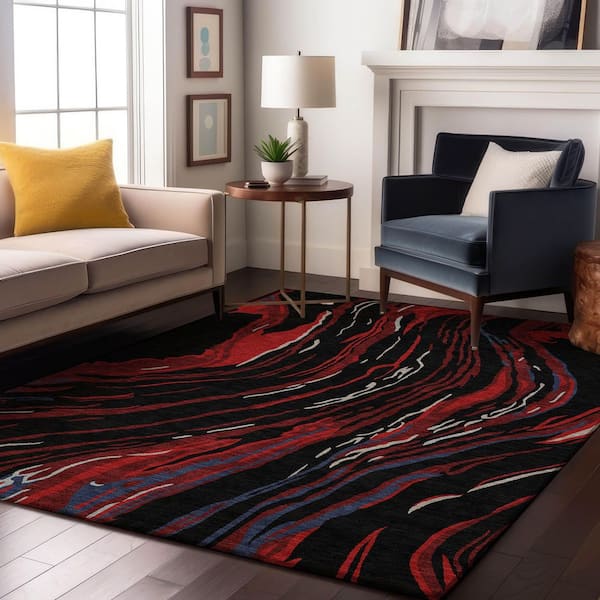 Mayfield Premium Machine Washable Abstract AMF1037 Black 8 ft. x 10 ft. Area Rug