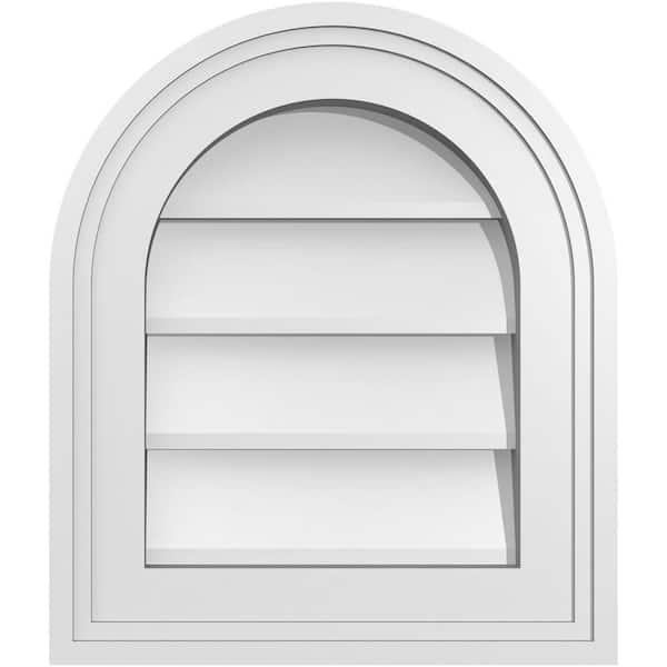 Ekena Millwork 12 in. x 14 in. Round Top White PVC Paintable Gable Louver Vent Non-Functional