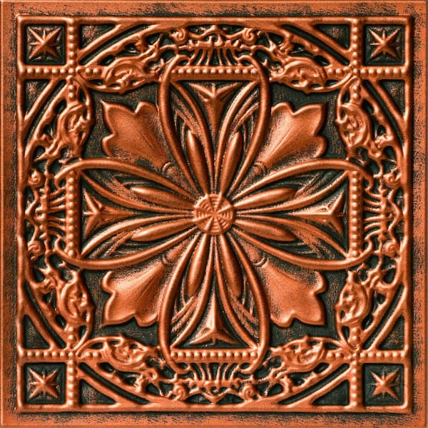 Lucas's Shield Antique Copper 1.6 ft. x 1.6 ft. Decorative Foam Glue Up Ceiling Tile (21.6 sq. ft. /case)