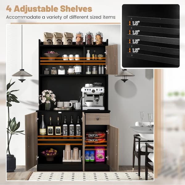 71" Heavy-Duty Kitchen Pantry Cabinet, Sturdy Freestanding Storage With Reinforced Frame, Large Black Pantry Hutch For Kitchen, Dining Room
