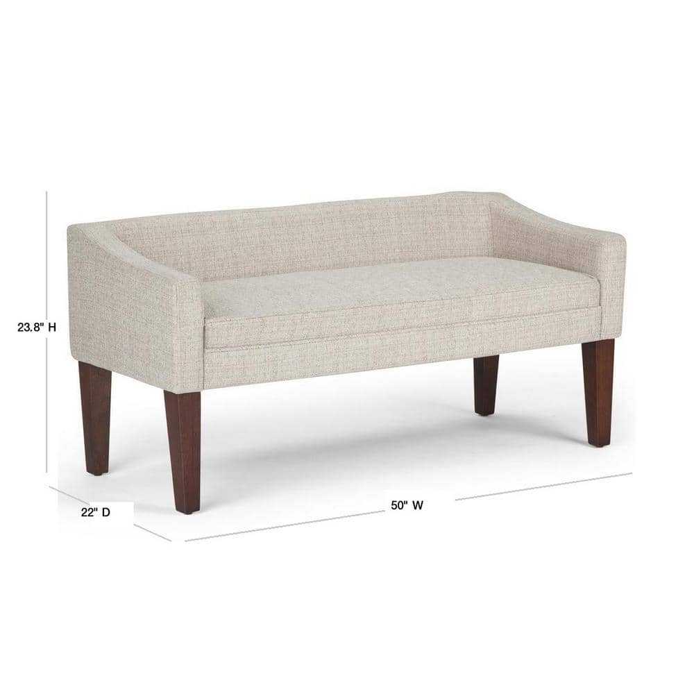 Platinum Upholstered Bench with Low Back and Swooped Arms