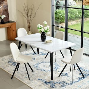 STAN Modern Farmhouse Marble White Rectangle Wooden Top 4 Legs Dining Table for 6 Seats, 62.9 in. x 35.4 in. x 28.3 in.