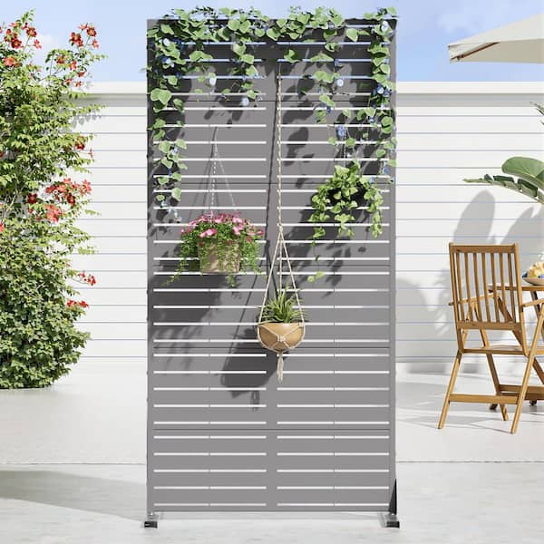 Dovelina 35 in. x 72 in. Grey Textured Metal Garden Screens Outdoor Privacy Screen