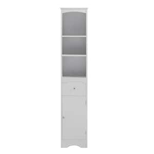 Modern 13.4 in. W x 9.10 in. D x 66.90 in. H White Tall and Silm Linen Cabinet with Drawer, MDF Board