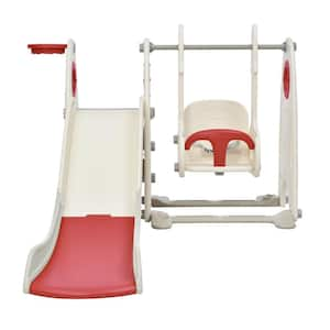 Red 4 in 1 Toddler Slide and Swing Freestanding Playset with Basketball Hoop