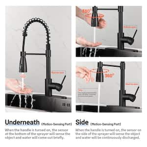 Touchless Single-Handle Pull Out Sprayer Spring Kitchen Faucet with Deckplate Pull Down Sink Faucet in Matte Black