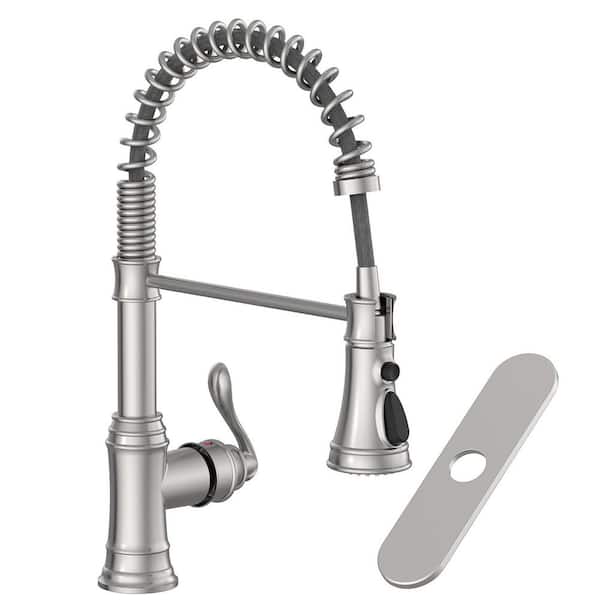 Single-Handle Pull-Down Sprayer Kitchen Faucet with Spring Spout, Spot Resist Stainless in Brushed Nickel