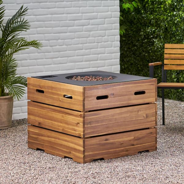 Noble House Barnsley Teak Square Wood Outdoor Patio Fire Pit Table